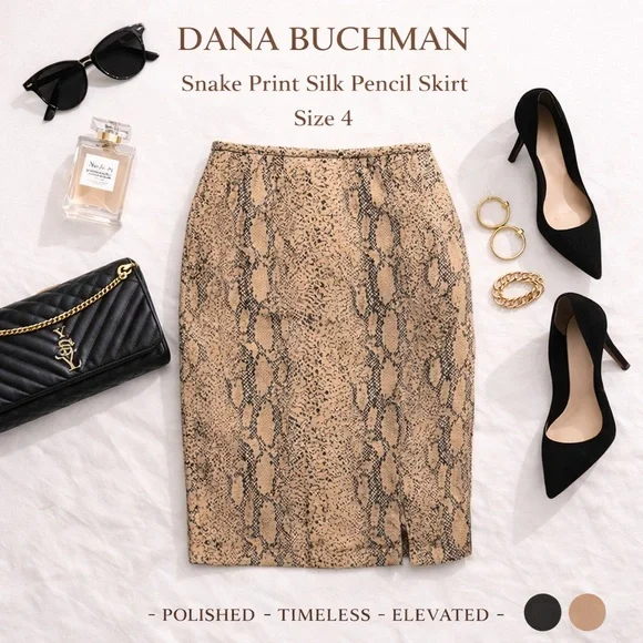 Dana Buchman 100% Silk Snake Print Pencil Skirt Size 4 Neutral - Picture 1 of 13